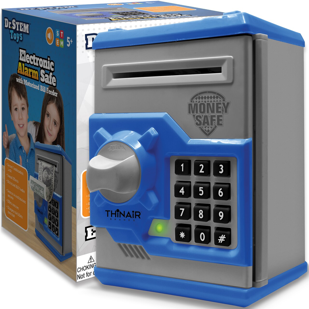 Dr. STEM: Electronic Alarm Safe - Light & Sound Toy, ATM Money Piggy Bank, Motorized Bill Feeder & Coin Slot, PIN Protection, Working Keypad, Kids 5+